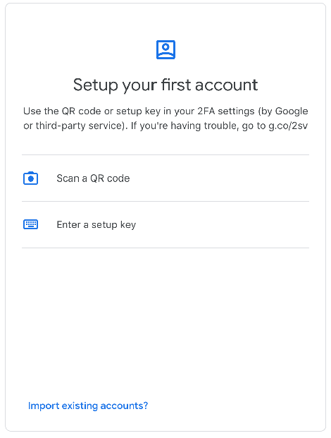 Google Authenticator: Initial screen 2